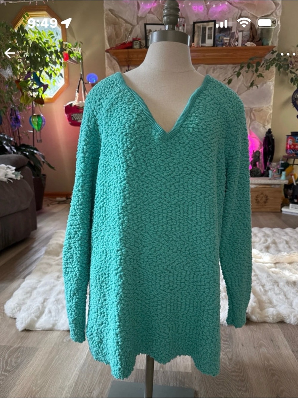 Sonoma Teal Bubble Knit V-Neck Sweater